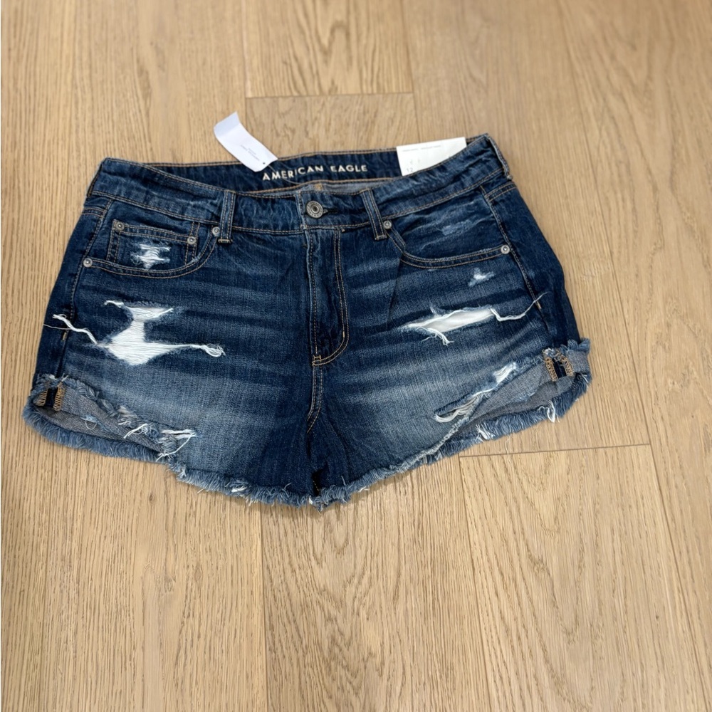 American Eagle Outfitters Women's Ripped Jean Shorts - Dark Blue
